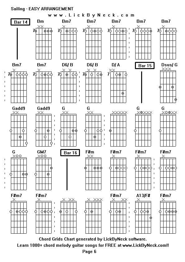 Chord Grids Chart of chord melody fingerstyle guitar song-Sailing - EASY ARRANGEMENT,generated by LickByNeck software.